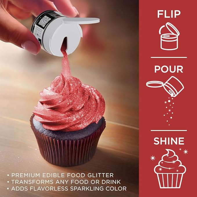 Bakell - Classic Red Tinker Dust (5g, 1x Jar) Edible Glitter for Food, Desserts, and Beverages!