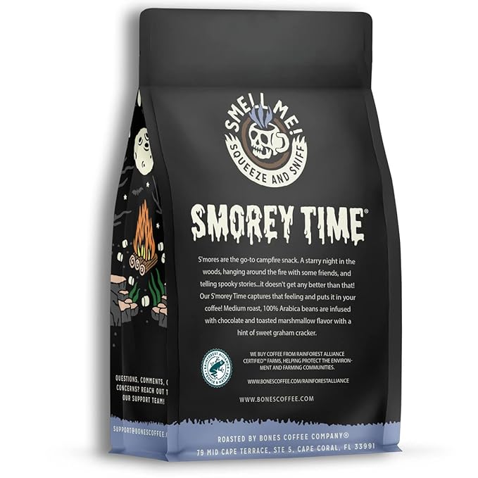 Bones Coffee Company S'morey Time, S'mores and Graham Crackers Flavored Coffee, Medium Roast Low