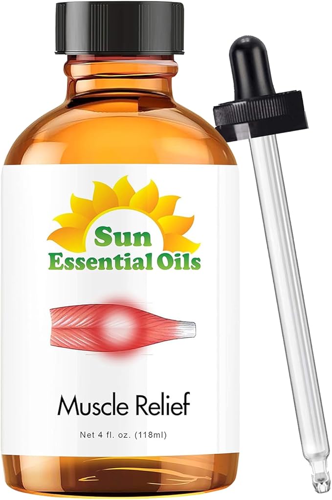 Sun Essential Oils Deep Muscle Relief Blend Oil (Huge 4 Ounce Bottle) Bulk - Sore Muscle Massage
