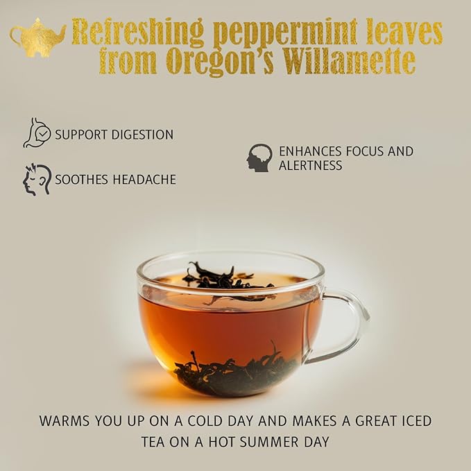 Willamette Peppermint Tea, Organic Loose Leaf Mint Herbal Tea – Soothing, Caffeine-Free