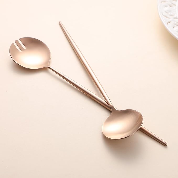 Salad Servers,Spoon and Fork Set 11.41 inch,18/10 Stainless Steel Salad Serving Titanium Plating