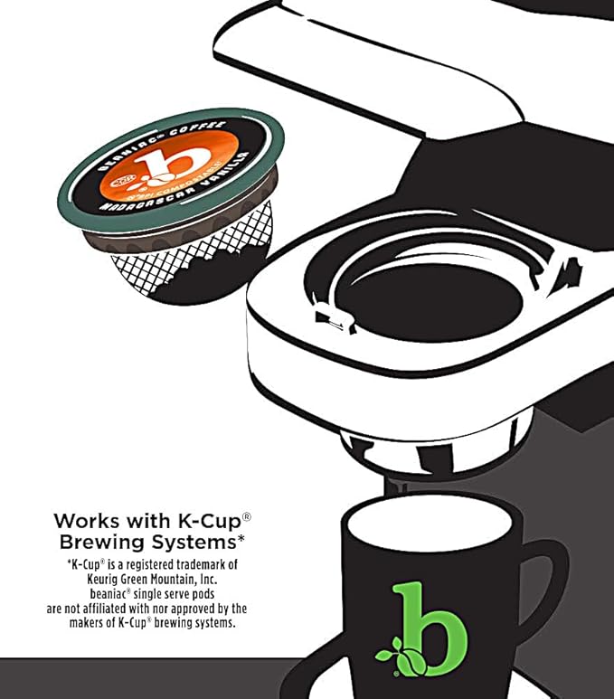 beaniac Flavor Freak Madagascar Vanilla, Flavored Light Roast, Single Serve Compostable K Cup