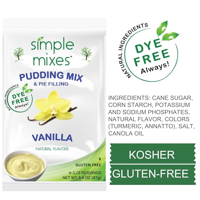 Simple Mixes Natural Instant Pudding & Pie Filling Mix, Healthy Snack, Vanilla, Gluten and Dye