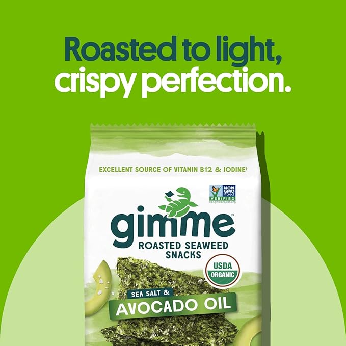 Gimme Seaweed Organic Premium Roasted Seaweed Snacks, Sea Salt & Avocado Oil, 20 Count, Keto