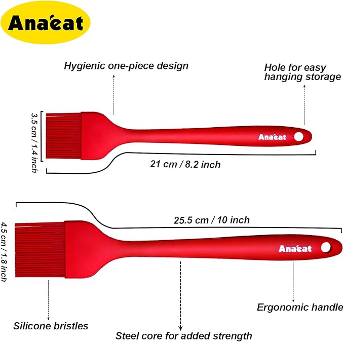 Anaeat High Heat Resistant Silicone Basting Pastry Brush Set of 2- Hygienic One-Pieces Design