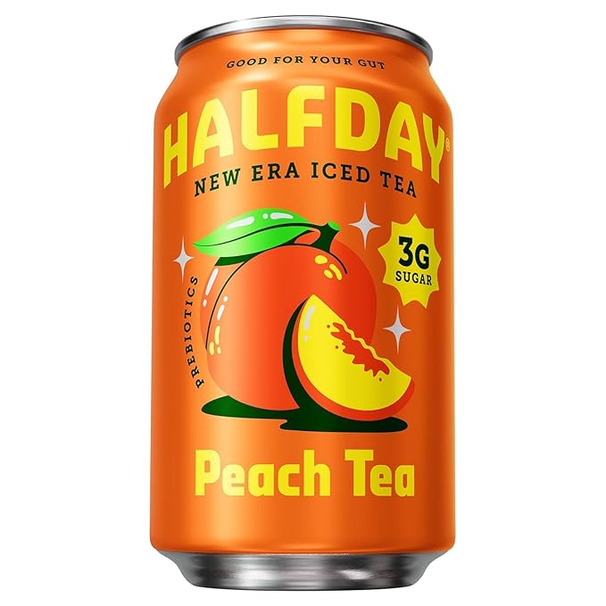 Halfday, Prebiotic Peach Iced Tea, 12 Fl Oz Can