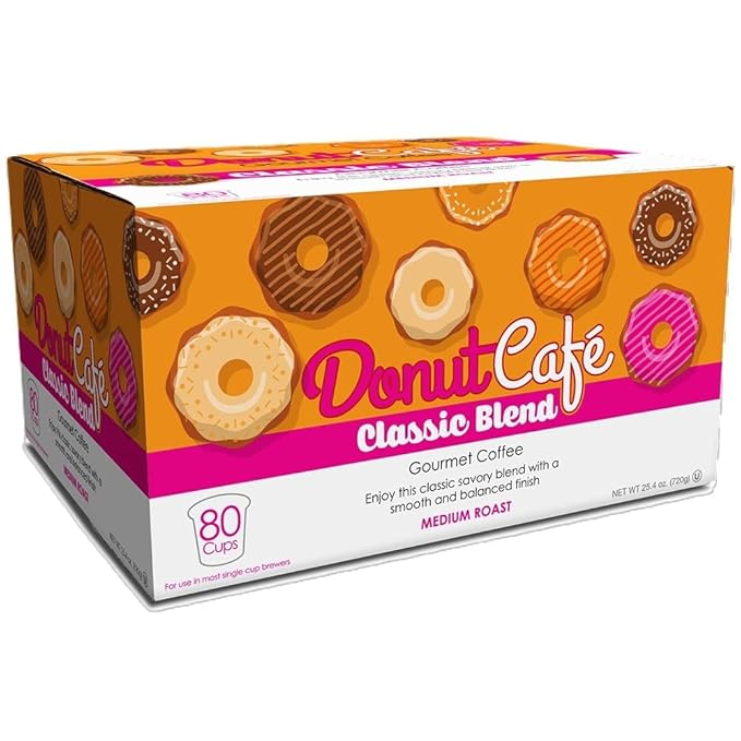Donut Café - Coffee Gourmet Pods, Classic Blend, Medium Roast – Non-GMO, Gluten Free – Compatible