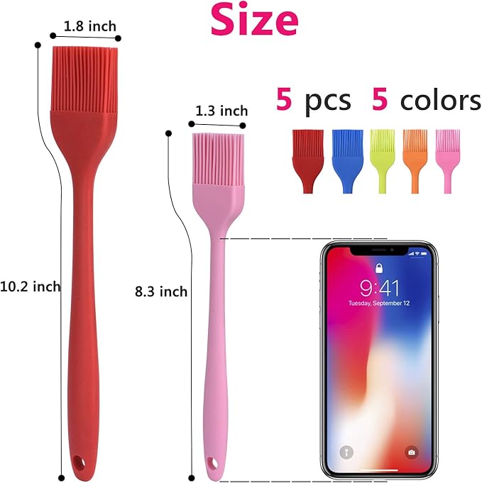 Silicone Basting Pastry Brush Set 5 Pack Heat Resistant Spread Oil Butter Sauce for BBQ Grill