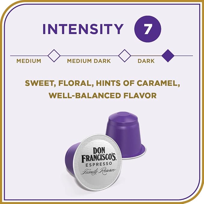 Don Francisco's Organico Espresso Pods: 80 Dark Roast Aluminum Capsules, Intensity 7, Compatible