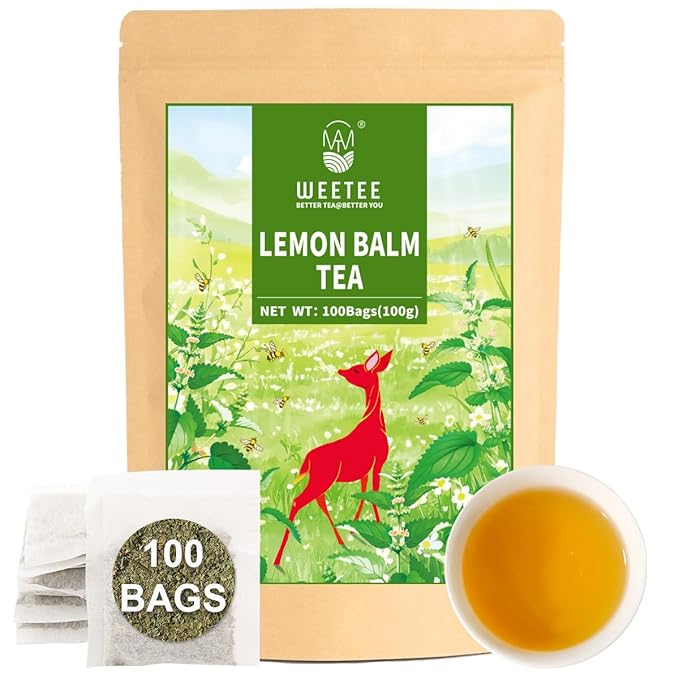 WT WEETEE Lemon Balm Tea Bags, 100 Count Pure Lemon Balm Leaves, Honey Scented with a Delicate