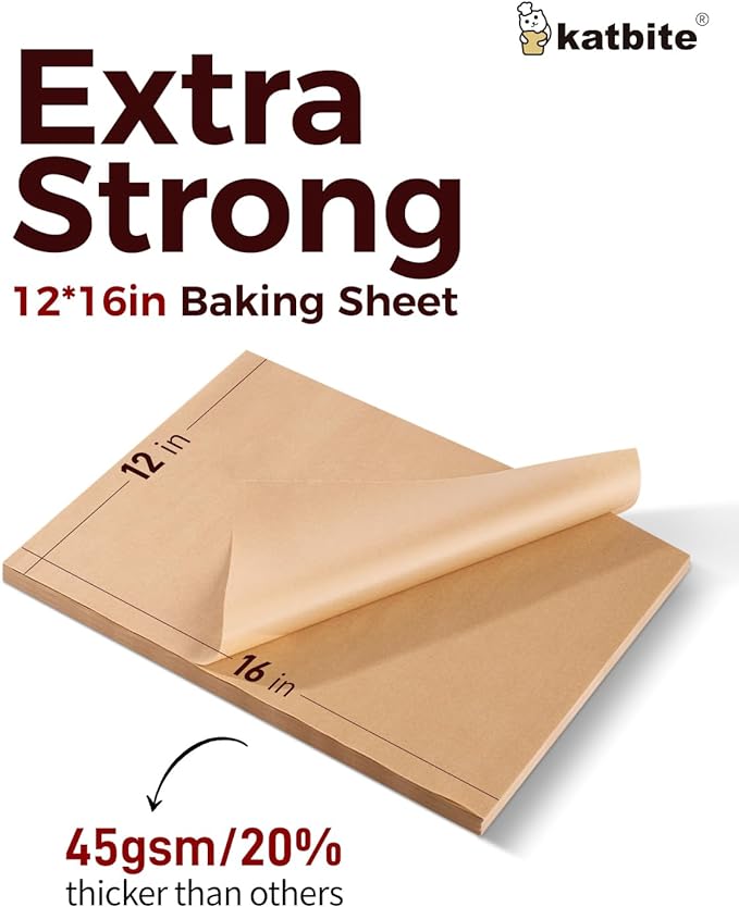 Katbite 200Pcs 12x16 In Unbleached Parchment Paper for Baking, Precut Parchment Paper Sheets, Heavy