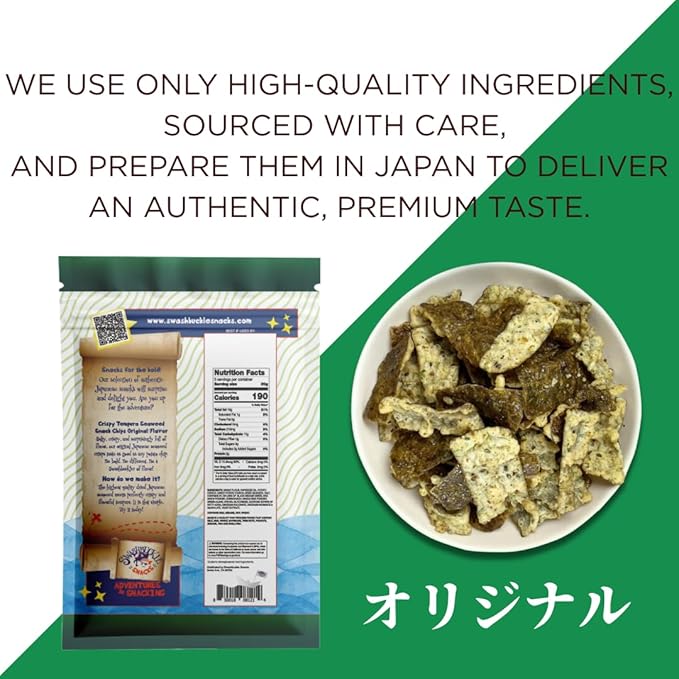 Japanese Tempura Seaweed Snack Chips, Noriten ??Original Flavor | 0.95oz x 5 | Made in Japan by