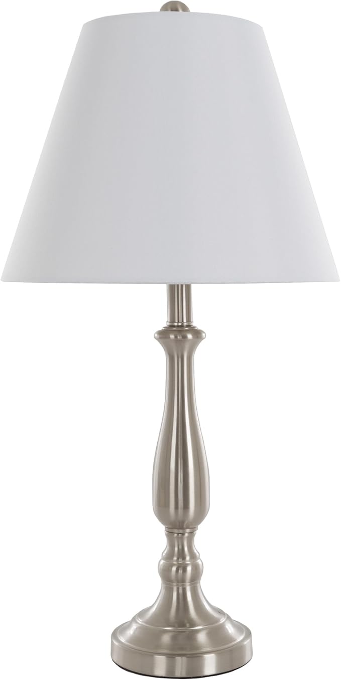 Brushed Steel Table Lamps - Set of 2 Traditional Accent Lights with LED Bulbs - Home Décor for