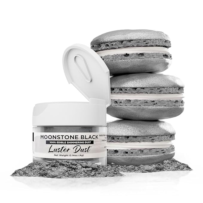 Luster Dust - Moonstone Black (4g 1x Jar) | Edible Vegan Dust & Paint for Cake Decorating, Ice