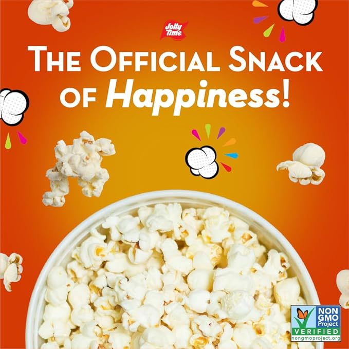 Jolly Time Unpopped White Pop Corn Kernels, Stand Up Resealable Bag, 2 Pound (Pack of 6)