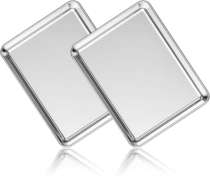 Stainless Steel Baking Sheet Set of 2, Deedro Cookie Sheet Metal Baking Pan Oven Tray, Non Toxic &