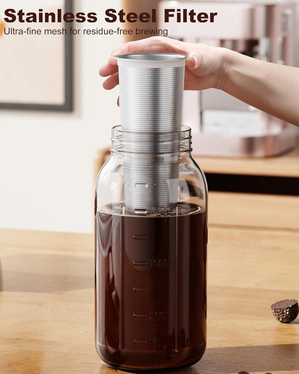 2 Pack Cold Brew Coffee Maker, 64oz Mason Jar Pitcher with 100μm 304 Filter