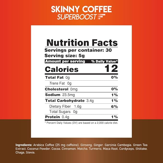Skinny Coffee Super Boost Weight Loss Coffee, Belly Fat Burner for Women & Men, Sugar-Free, Keto