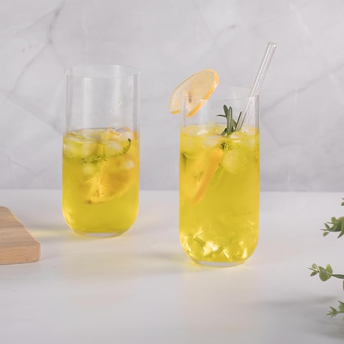KAMMAK Drinking Glasses Set of 2, 17oz Crystal Water Glasses,Tall Glass Cups, Highball Glass for