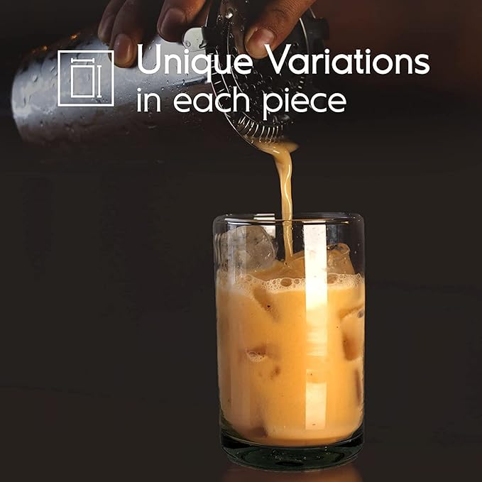 Clear Blown 9 oz Juice Glasses (set of 6) Mexican Handmade Glassware, Recycled Glass, Lead-free