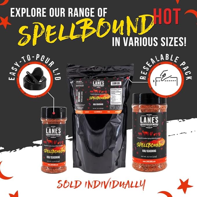 Lane's Spellbound Hot Sweet and Spicy Pork Rub Seasoning, All-Natural Butt Rub Seasoning, Rib Rubs