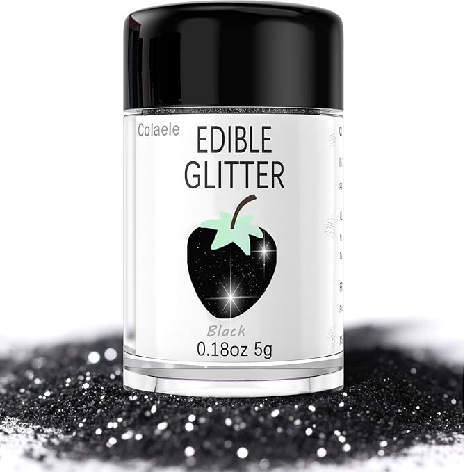 Black Edible Glimmer Powder Glitter - Colaele 5 grams Food-Grade Luster Dust Metallic Fancy Food