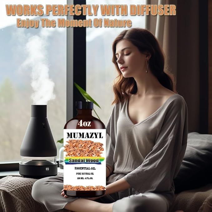 Sandalwood Essential Oil, Sandalwood Oil 4 Fl Oz 120ML for Diffuser Humidifier Yoga Cleaning DIY