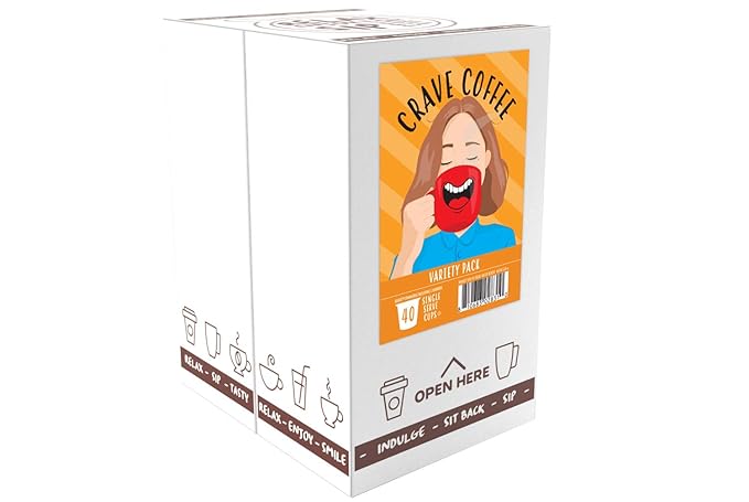 Crave Beverages Flavored Coffee Pods Sampler, Compatible with 2.0 K-Cup Brewers, Assorted Variety