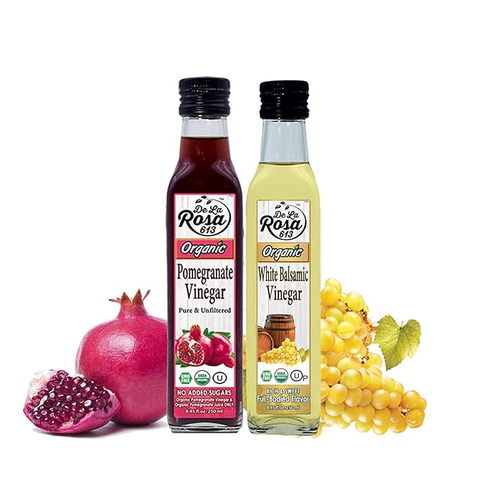 De La Rosa Organic Pomegranate and White Balsamic Vinegar, Vegan, Kosher, Non-GMO & Gluten Free