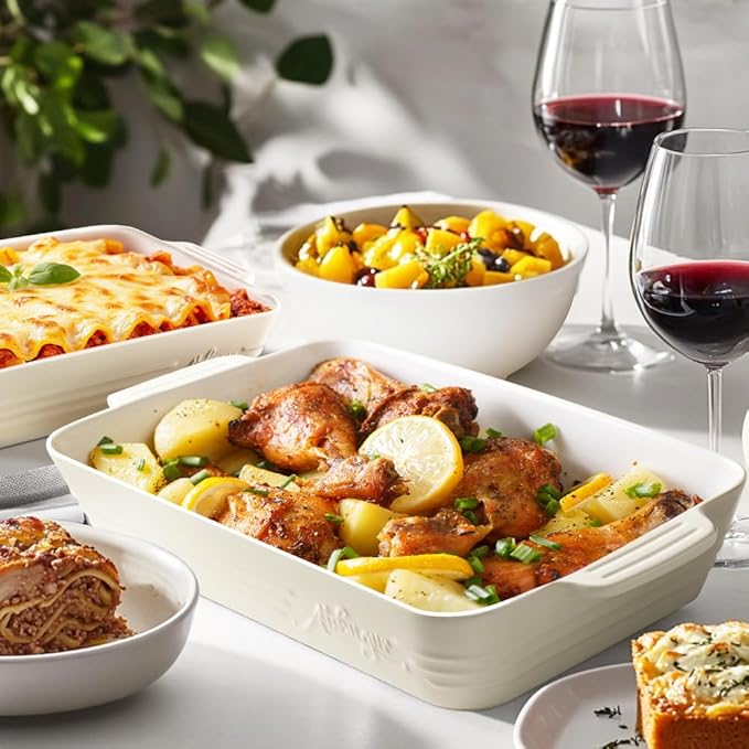 Ceramic Baking Dish Set, 3-Piece Casserole Dishes for Oven, Rectangular Baking Pans, Deep Lasagna
