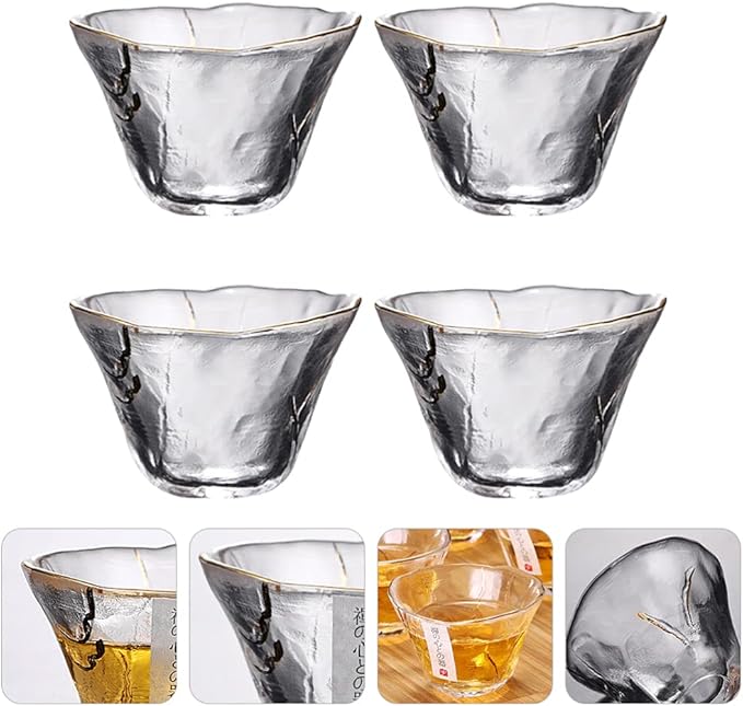 UPKOCH 4pcs Japanese-Style Sake Saki Cup Set, 2 Oz Glass Sake Cups Set，Clear Glasses Universal