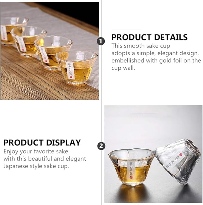 UPKOCH 4pcs Japanese-Style Sake Saki Cup Set, 2 Oz Glass Sake Cups Set，Clear Glasses Universal