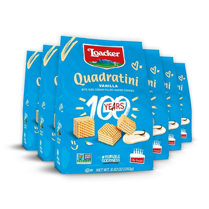Loacker Quadratini Vanilla Wafer Cookies LARGE - 30% Less Sugar - Premium Crispy Bite Size Wafers