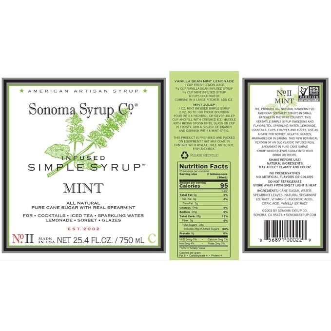 Sonoma Syrup Co. Mint Infused Simple Syrup 25.4 fl oz | for Coffee, Cocktails, and Cooking | Hand
