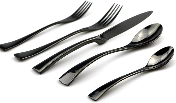 JASHII 18/10 Stainless Steel 20 Piece Mirror Polished Black Flatware Set,Dinner Knife Fork Salad