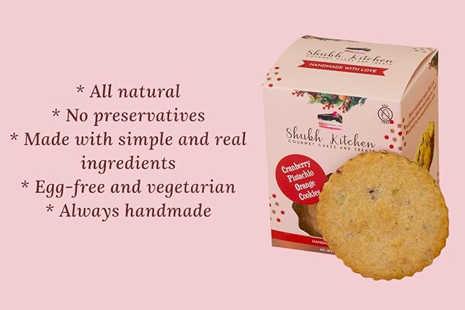 Cranberry Pistachio Orange Cookies- Holiday Gourmet Cookies, 100% Egg-Free & Vegetarian, Handmade