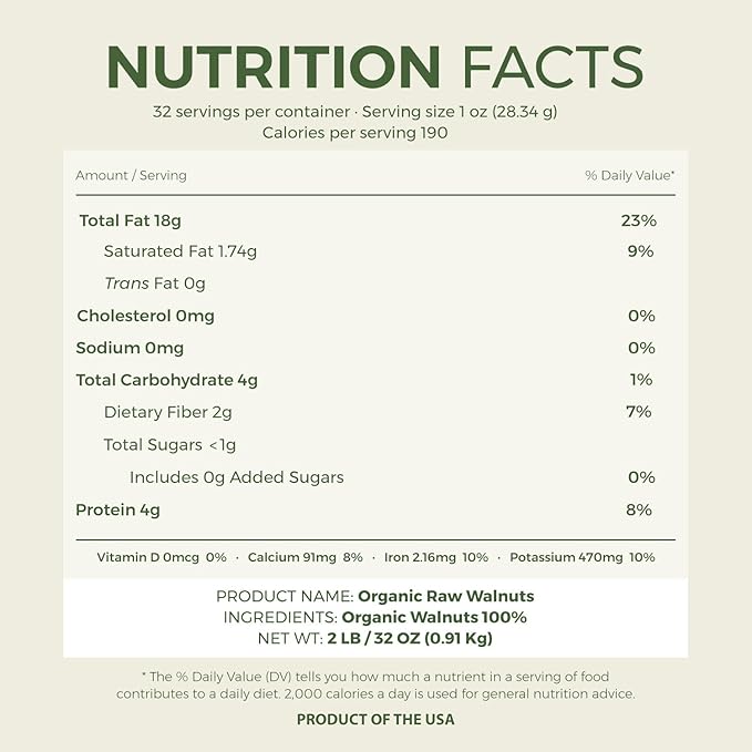 Beyond Nature Organic Raw Walnuts ??Unsalted 2 Pound (32 oz) Vacuum Sealed, Non GMO, No Salt, Low