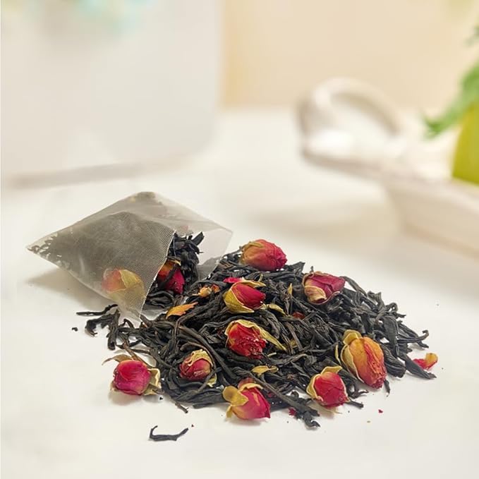 XIEJINJI Rose Black Tea - 40 Tea Bags, Natural Dried Rose and Black Tea Blend, AROMATIC & SMOOTH