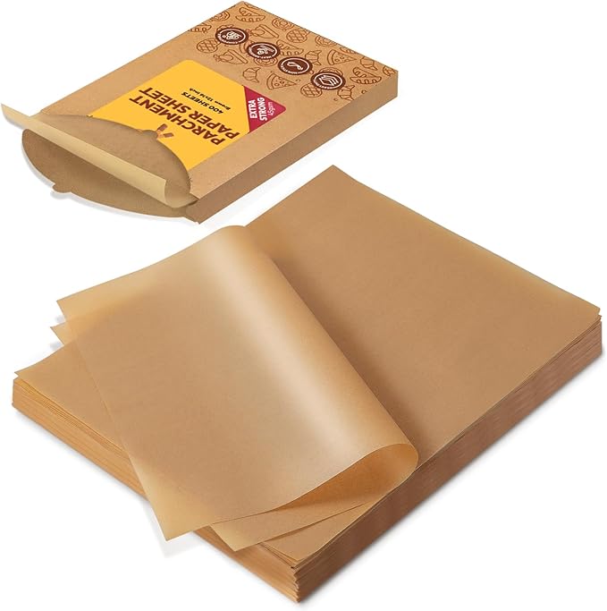 Katbite 400PCS Unbleached Parchment Paper Sheets, 12 x 16 IN Pre-Cut Baking Parchment, Heavy Duty