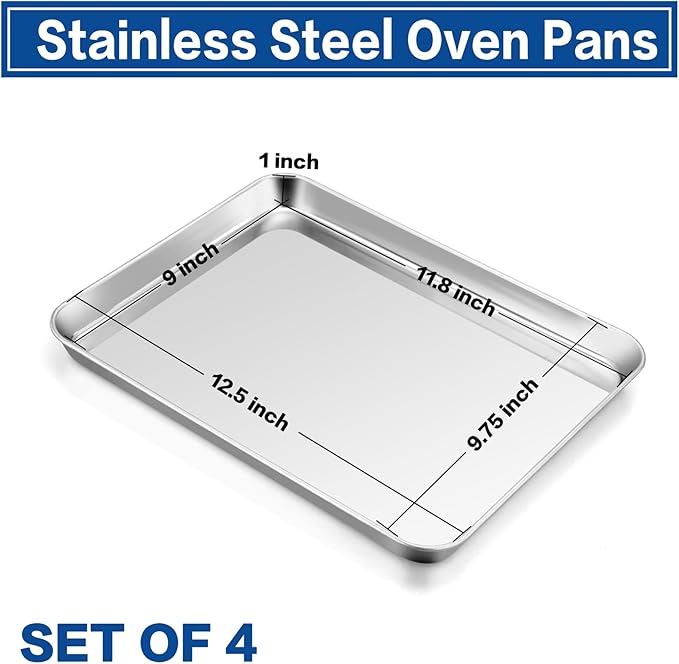 P&P CHEF 12.5 Inch Baking Cookie Sheet, Oven Pan Tray Stainless Steel Sheet Pan for Kitchen, Oven