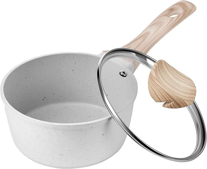 VEVOR 1.5 QT Saucepan, Nonstick Saucepan with Tempered Glass Lid, Multipurpose Cooking Sauce Pot