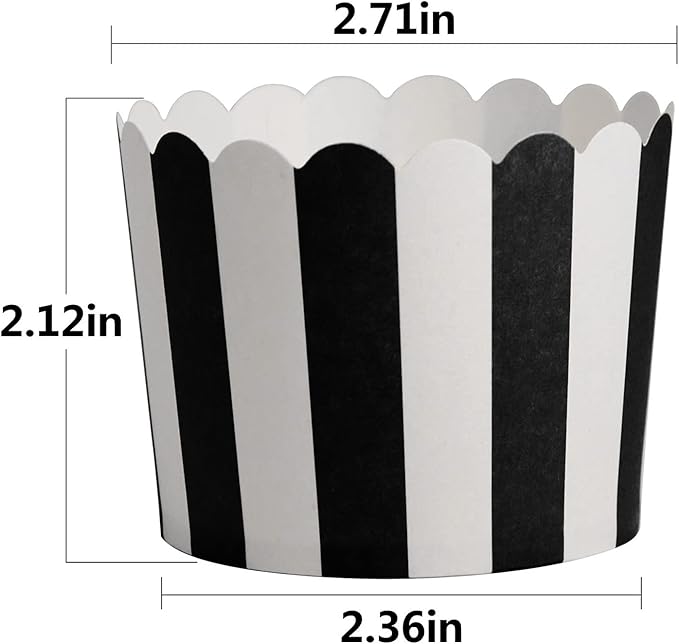 100 Pack Muffin Liners Baking Paper Cups Black and White Stripes Cupcake Liners Elegent Muffins