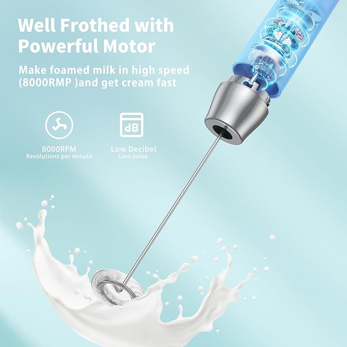 Maestri House Rechargeable Milk Frother with Stand, LunaFro Handheld Electric Foam Maker Waterproof