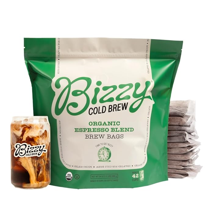 Bizzy Organic Cold Brew Coffee | Espresso Blend | Coarse Ground Coffee | Medium-Dark Roast | Micro