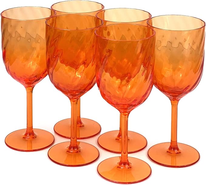 Yalin Set of 6 Unbreakable 15 oz Acrylic Plastic Wine and Water Tumbler Stackable Goblets. (Orange