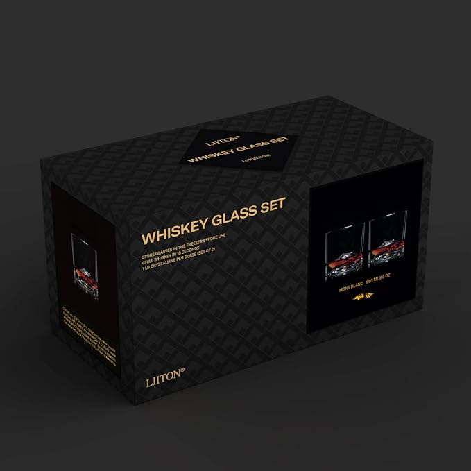 Mont Blanc Heavy Crystal Whiskey Glasses Gift Set of 2, Thick Freezable Bourbon Glass 1lb Each