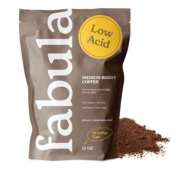 Fabula Low Acid Coffee, USDA Organic Ground Coffee Medium Roast - Non GMO - No Molds - Mycotoxins