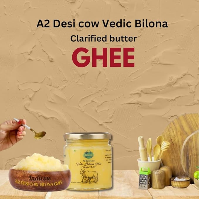 Indicow A2 Desi Cow Ghee| (180ml (6.08oz), A2 Cow Ghee (Sahiwal Cows)) | Grass Fed, Pasture Raised