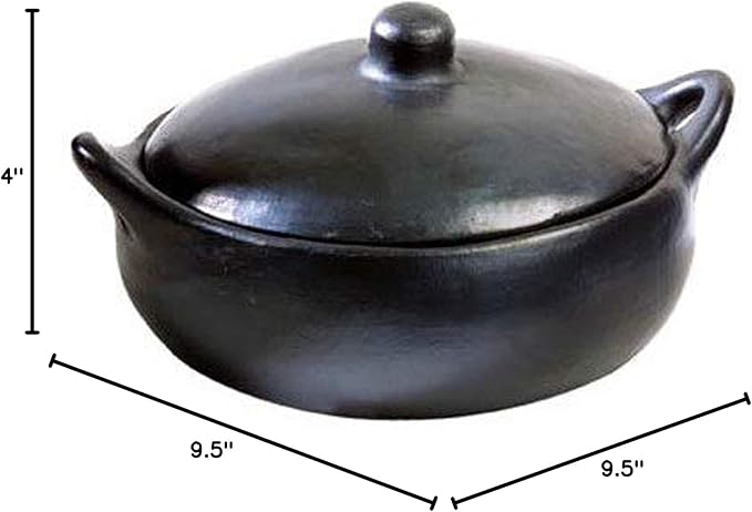 Authentic Chamba Casserole - Elegant Handmade Black Clay Cooking Pot with Cover - Perfect for