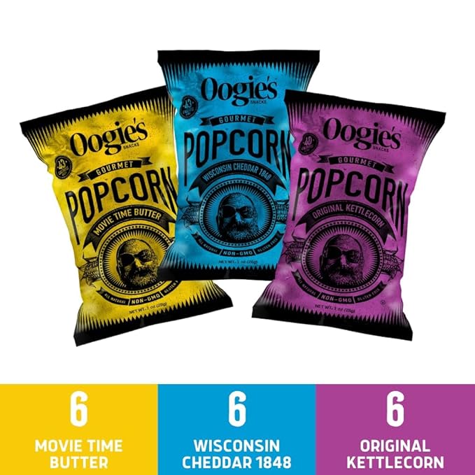 Oogie's Gourmet Popcorn | 18 Pack | Variety Flavor Pack | Gluten Free Popcorn Snacks | 1oz